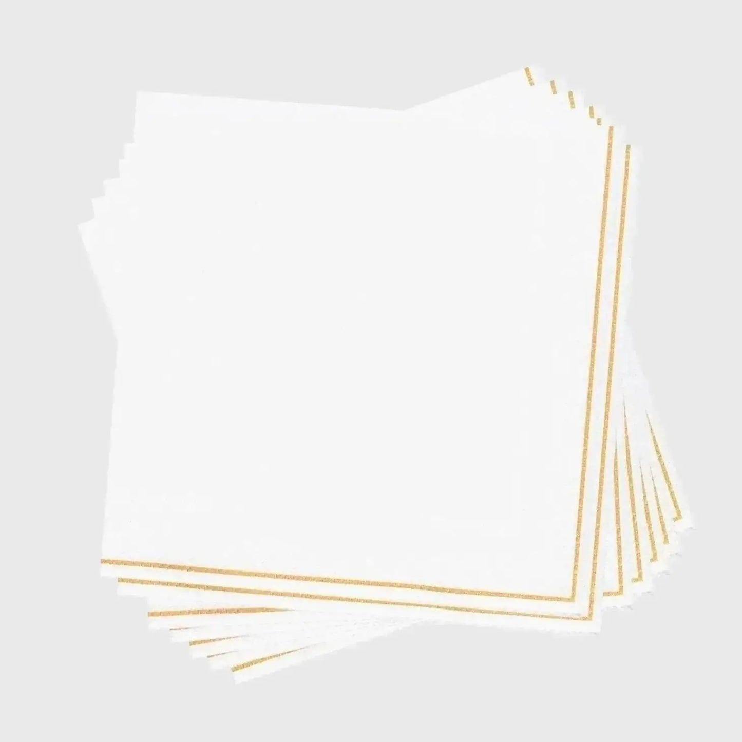 White with Gold Stripe Paper Cocktail Napkins | 20 Napkins