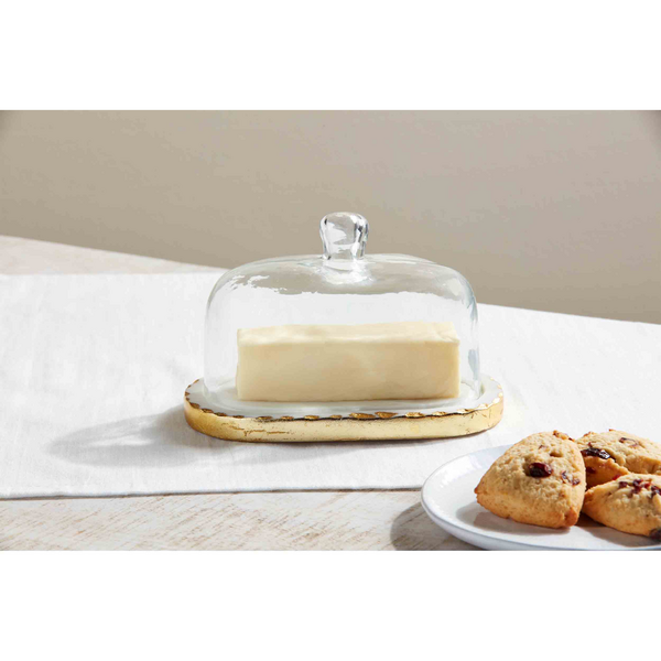 GOLD MARBLE GLASS BUTTER DISH