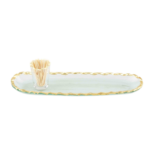 GOLD GLASS TOOTHPICK TRAY SET