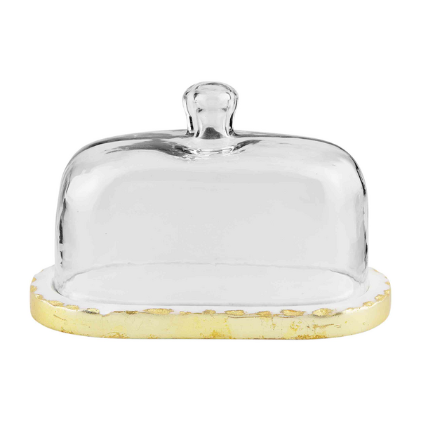 GOLD MARBLE GLASS BUTTER DISH