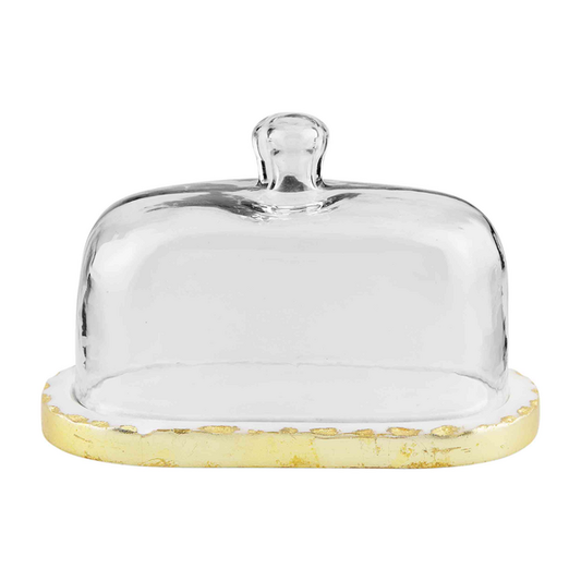 GOLD MARBLE GLASS BUTTER DISH