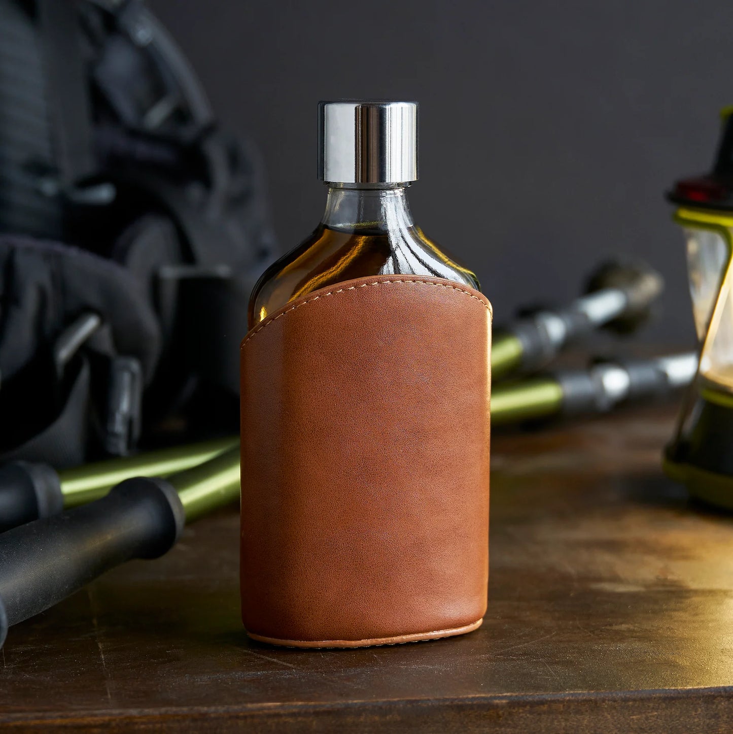 Admiral Parker Leather-Wrapped Glass  Flask Viski®